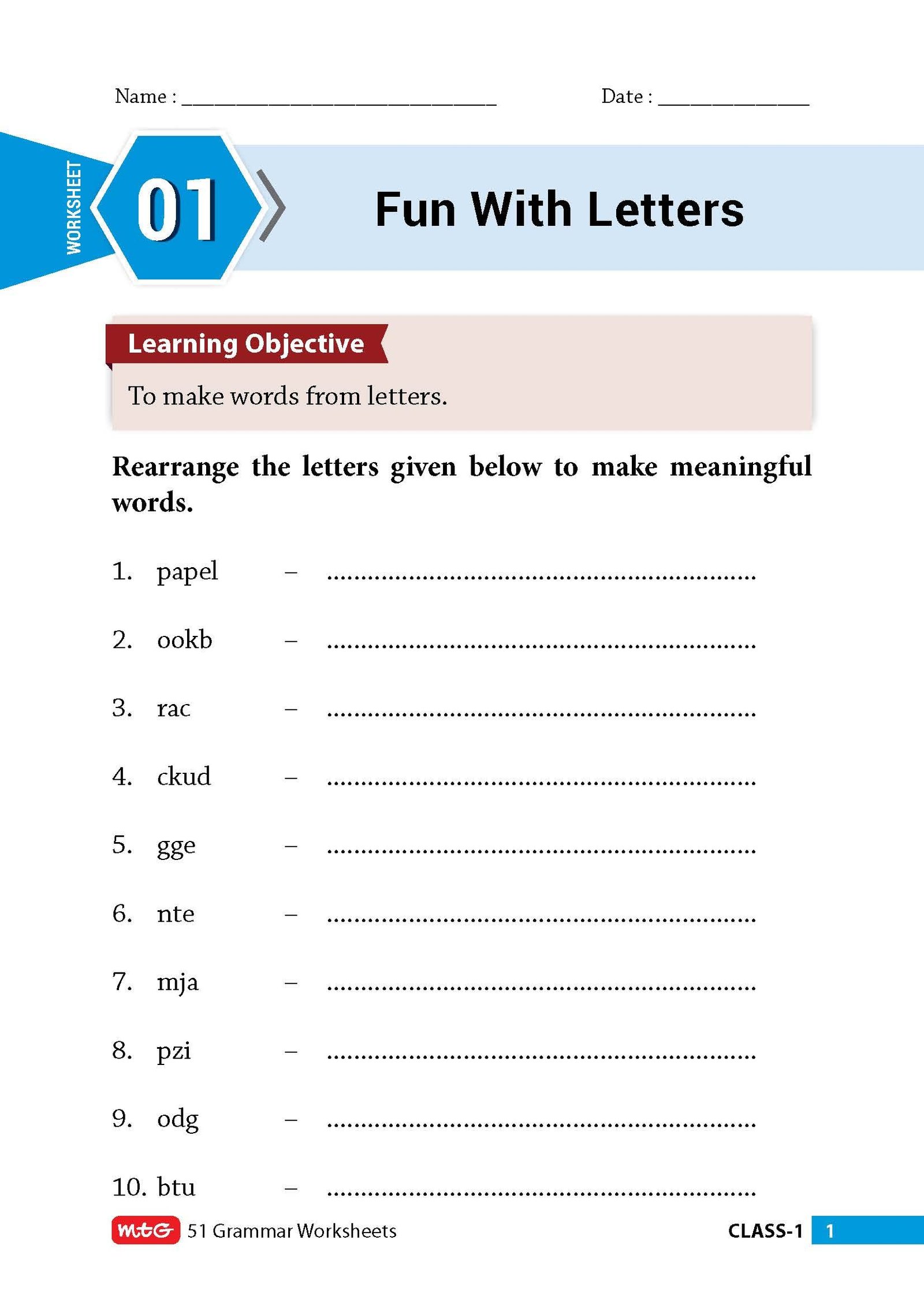 MTG 51 English Grammar Worksheets Class 1 – Grammar Work books to practice English concepts in interactive way (Based on CBSE/NCERT) - Image 2