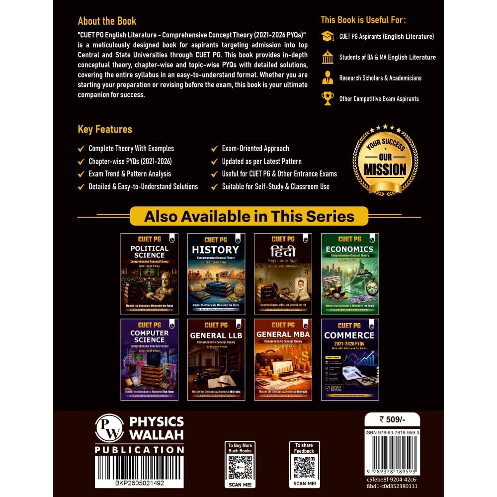 PW CUET PG English Literature Concept Theory and 6 Years PYQ Book (2026-2021) | Ideal for JMI, BHU, DU, & Other Central & Universities - Image 7