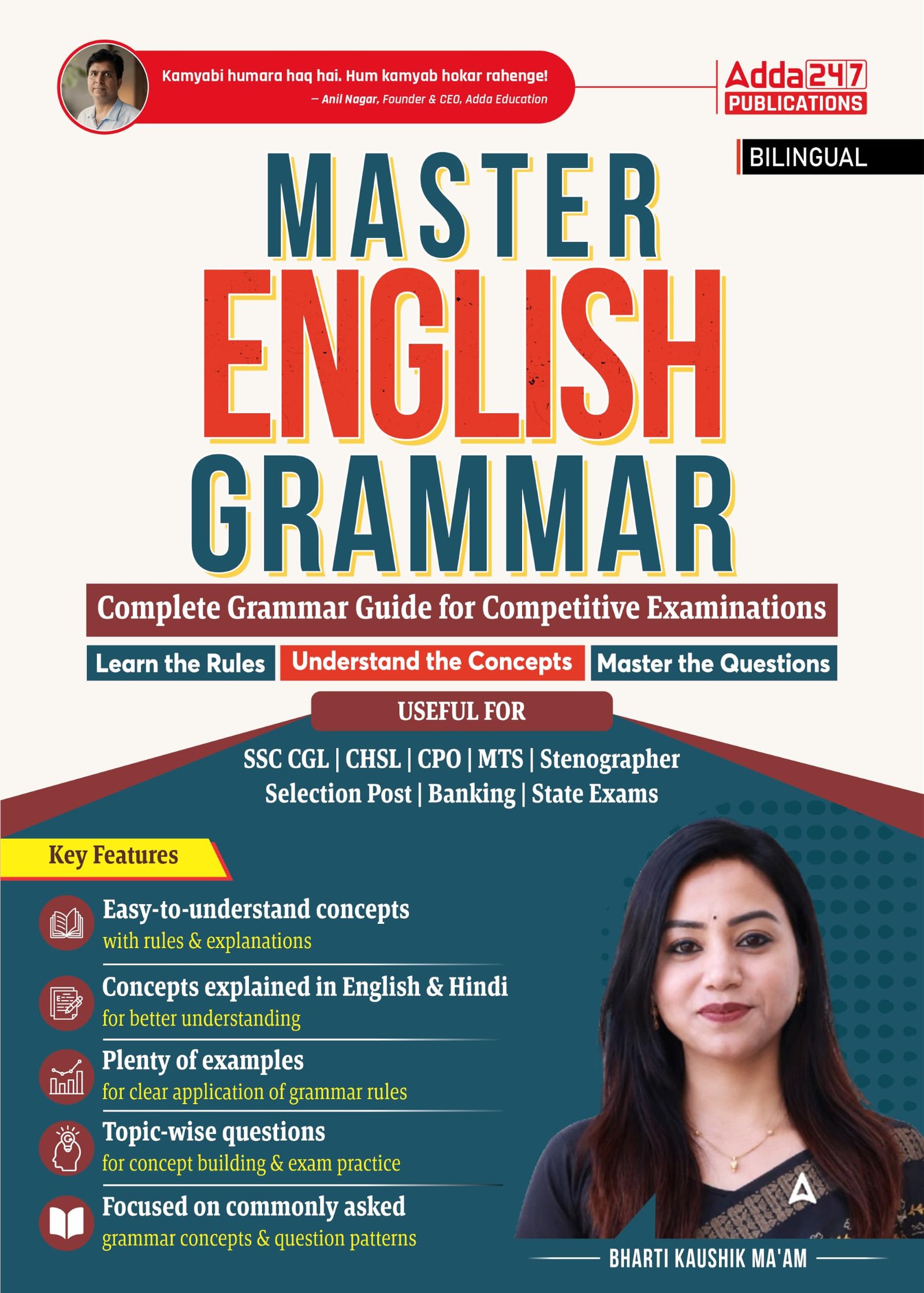 Master English Grammar Book by Bharti Kaushik Ma'am for SSC CGL, CHSL, CPO, MTS, Steno, Selection Post, Banking, Railways & All Govt Exams (Bilingual Edition) By Adda247